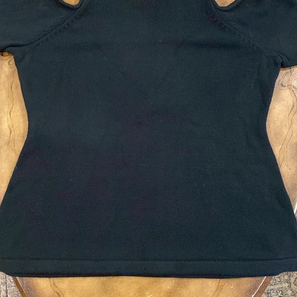 Roaman's Black Cold-Shoulder Sweater with Fringe Long Sleeves - Picture 10 of 10